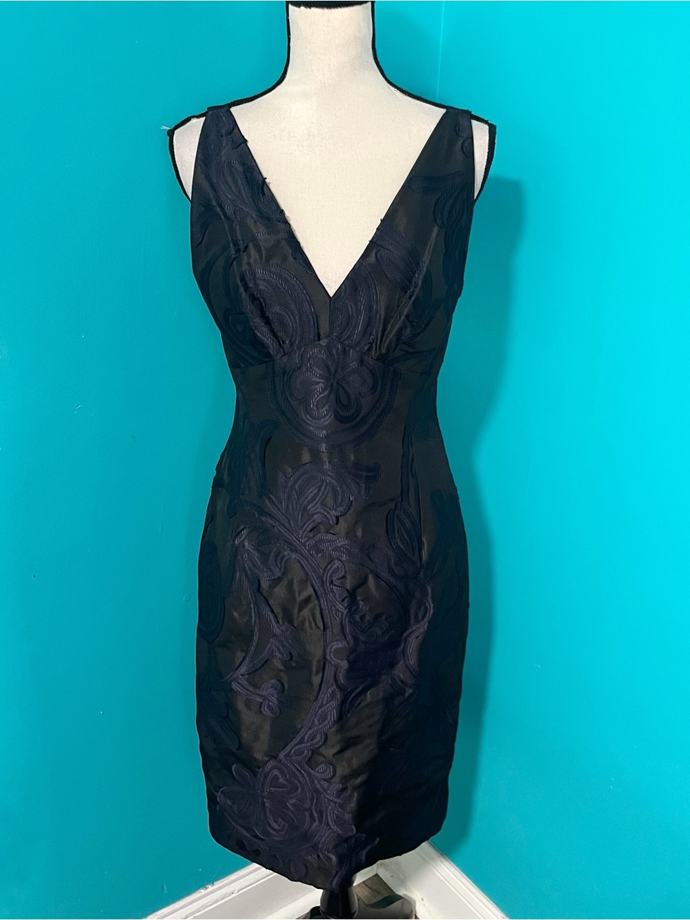 NWT Charles Chang-Lima 6 Black Purple Floral Brocade V-Neck Sleeveless Dress